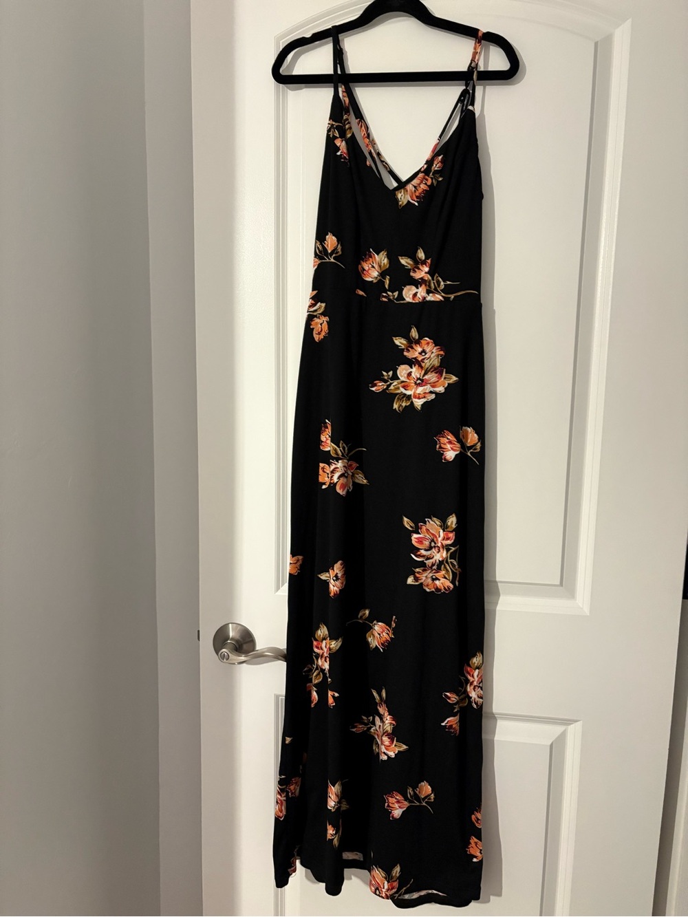 nine britton Black Floral Maxi Dress with Orange-Cream Blooms
